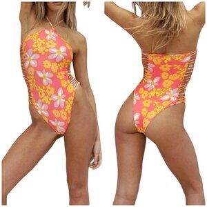NWT Stone Fox Swim Fella One Piece Halter‎ Style Swimsuit In Lei Lei  S